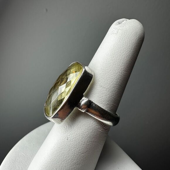 STUNNING checkerboard pattern, emerald cut lemon quartz ring in sterling silver! - Picture 8 of 8